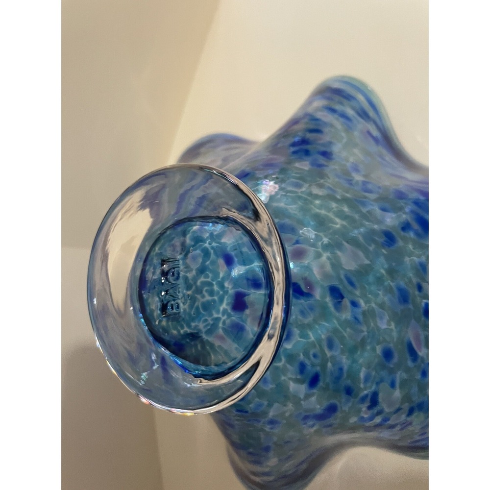 Hand Blown Art Blue Glass Bowl Stamped BAGI Art Studios - Picture 7 of 10